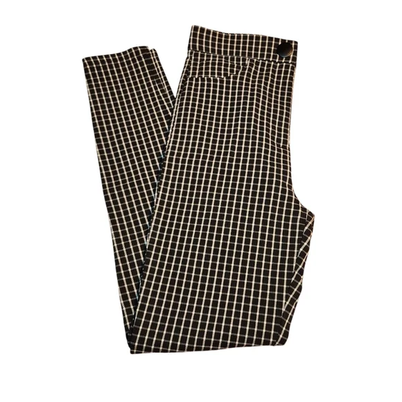 Zara Black White Checkered Plaid Hi-Rise Flat Front Trouser Leggings Pant Size S - Picture 2 of 7